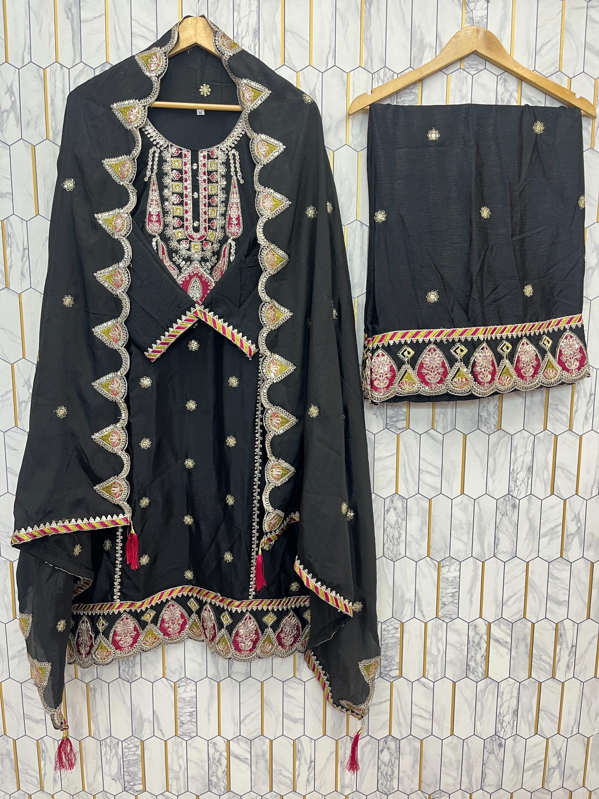 Women’s Designer Chinnon Silk Kurta Set With Heavy Embroidery Work - Image 11