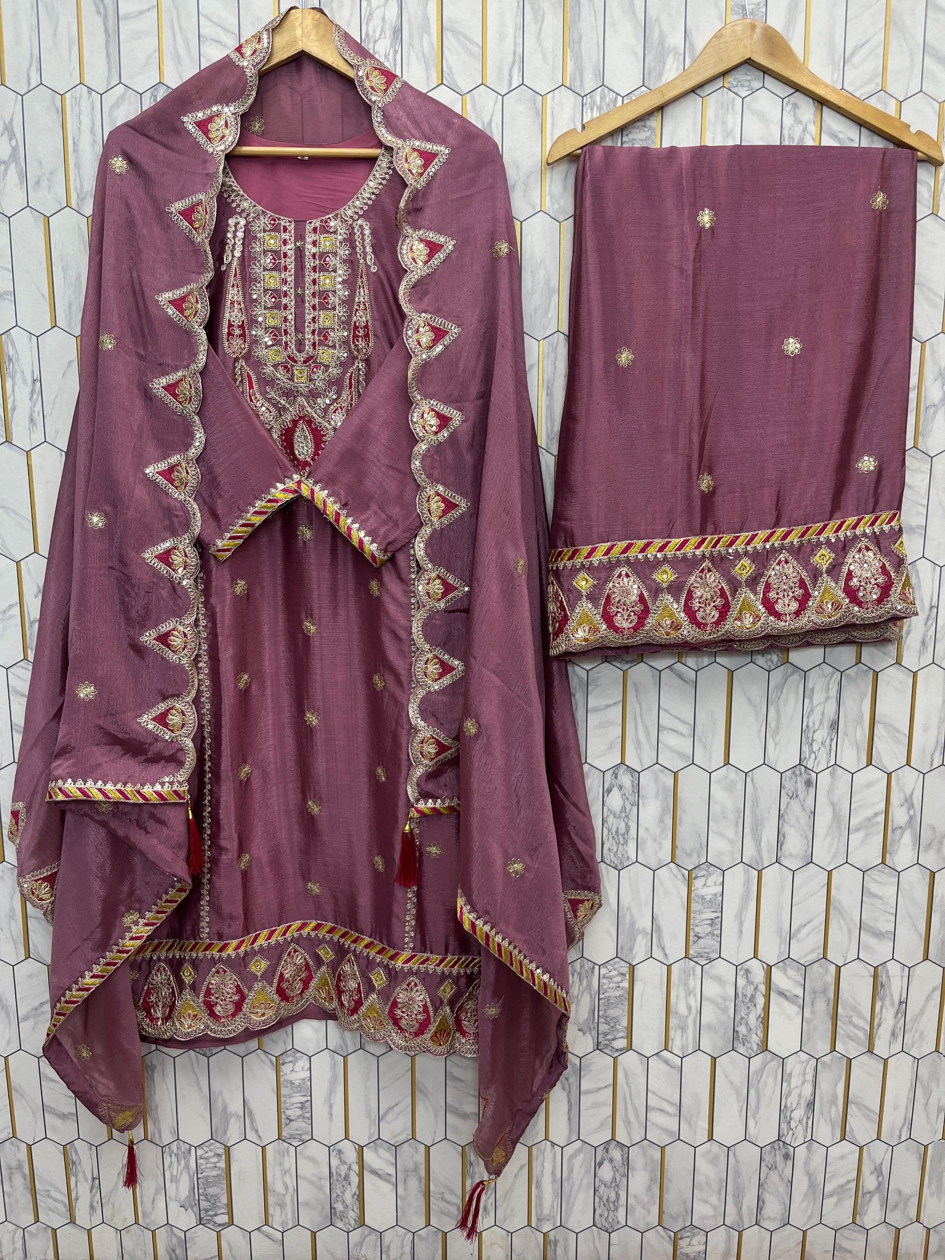 Women’s Designer Chinnon Silk Kurta Set With Heavy Embroidery Work - Image 13