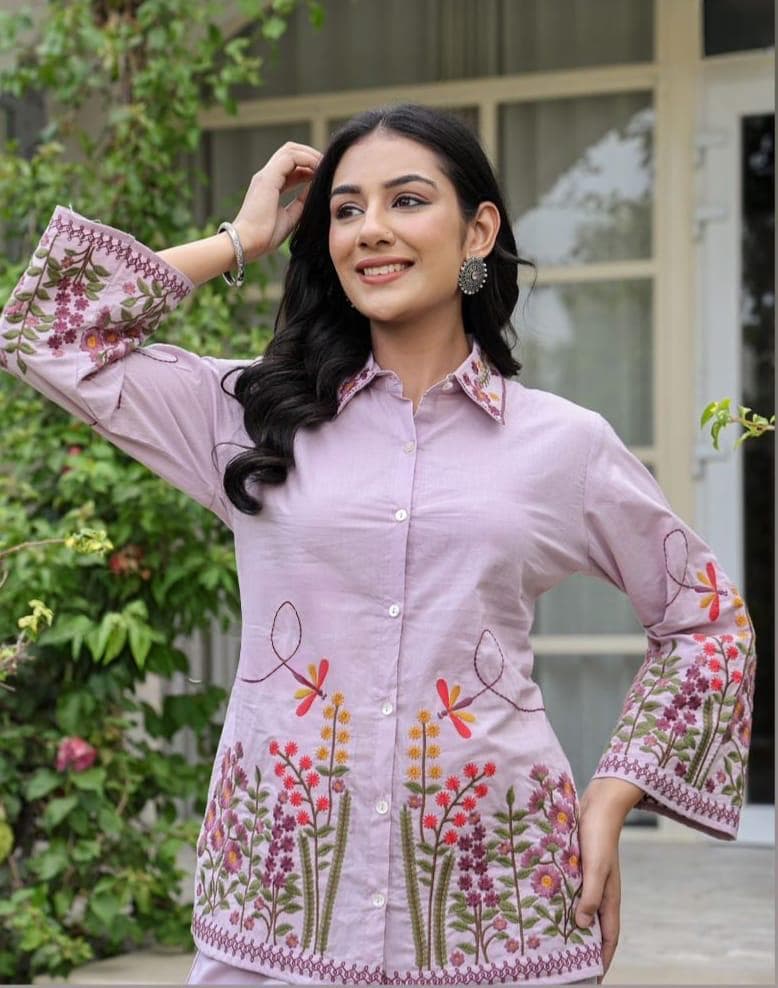 Women’s Dhabu Cotton Kurti Pant Set With Embroidery Work - Image 9