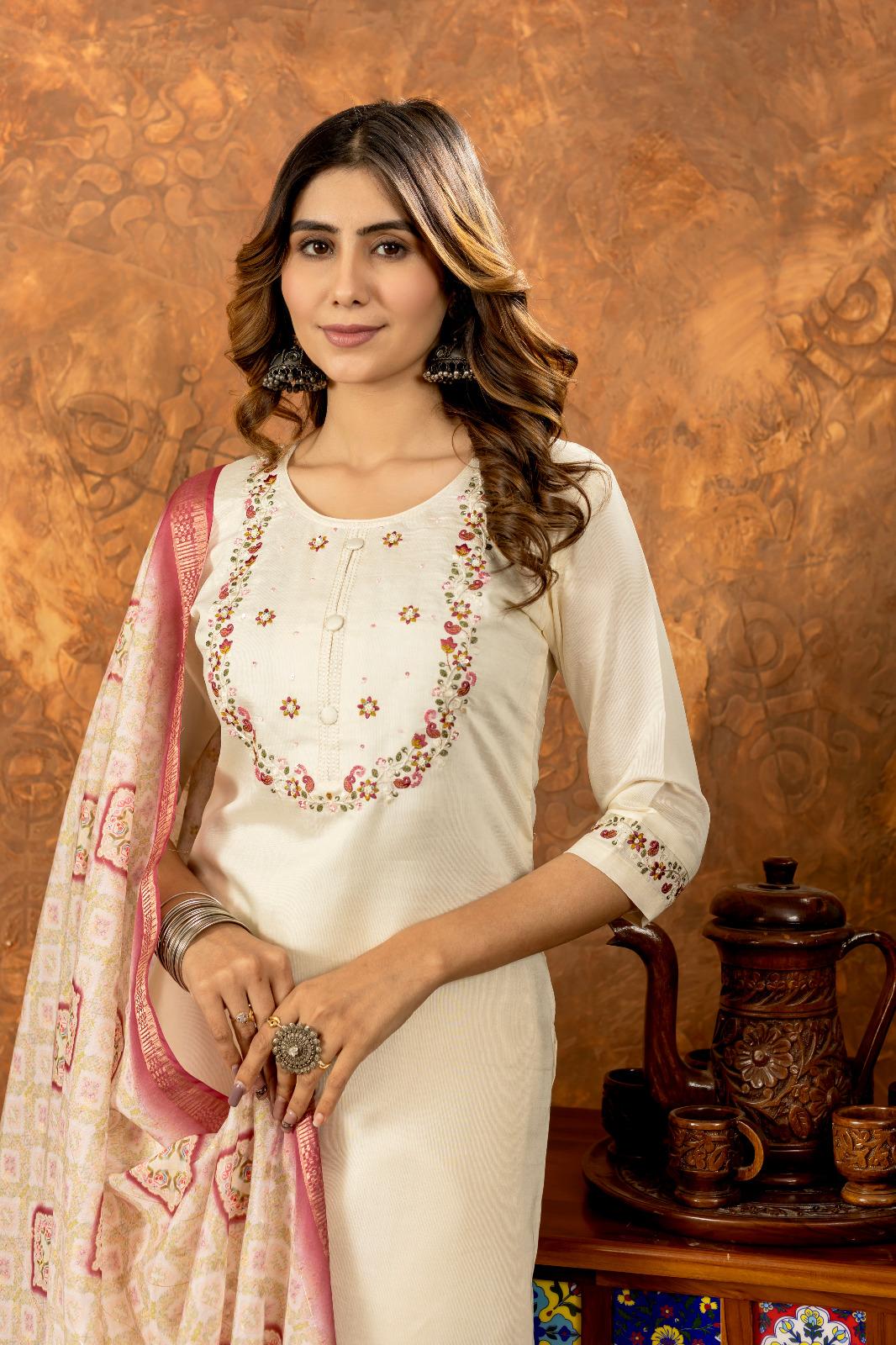 Embroidered Kurta Set With Printed Dupatta | Elegant Festive Ethnic Wear For Women - Image 2