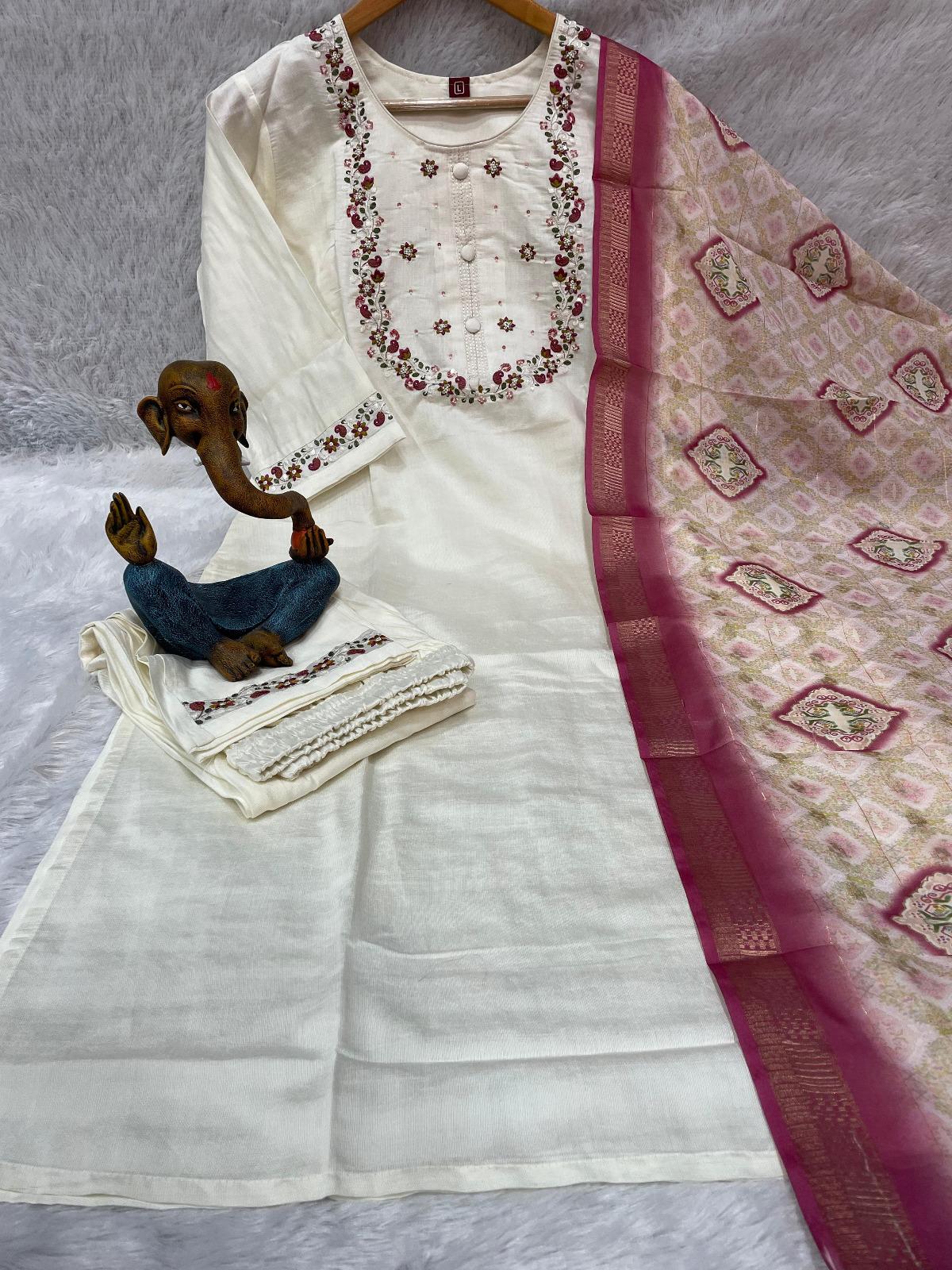 Embroidered Kurta Set With Printed Dupatta | Elegant Festive Ethnic Wear For Women - Image 5