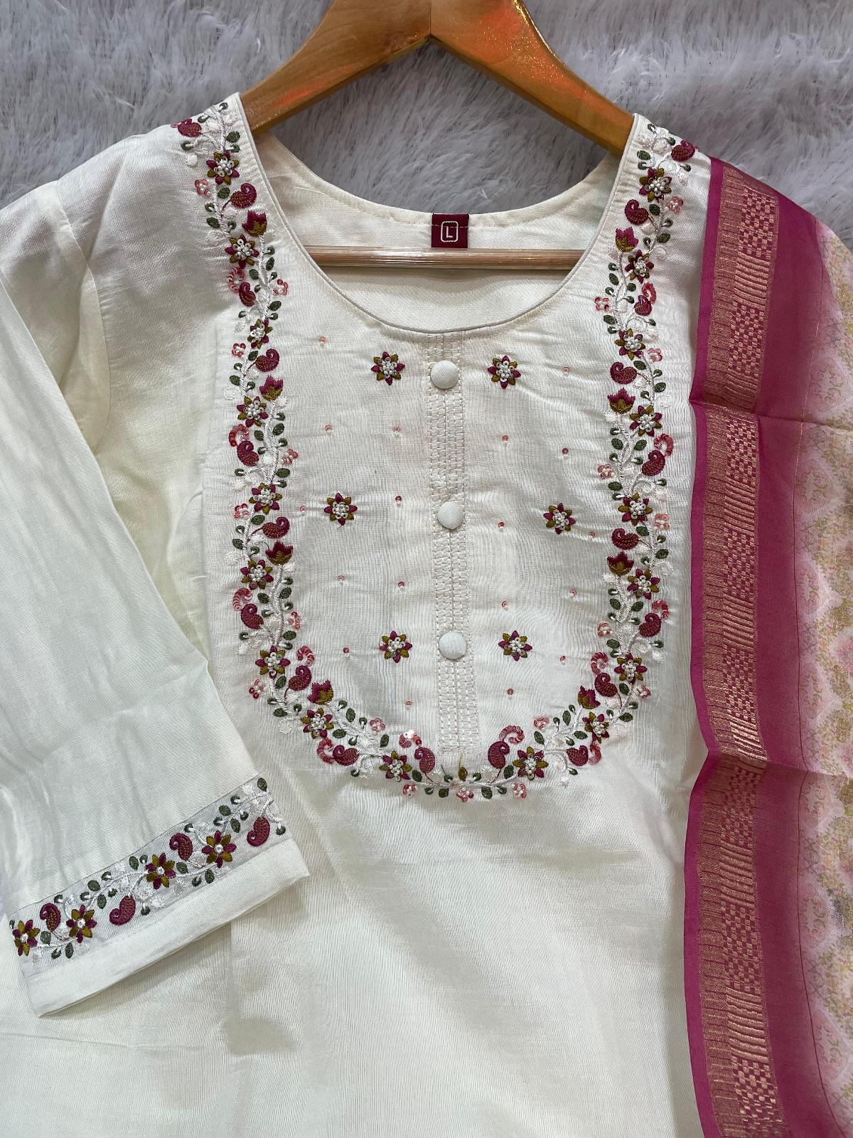 Embroidered Kurta Set With Printed Dupatta | Elegant Festive Ethnic Wear For Women - Image 6