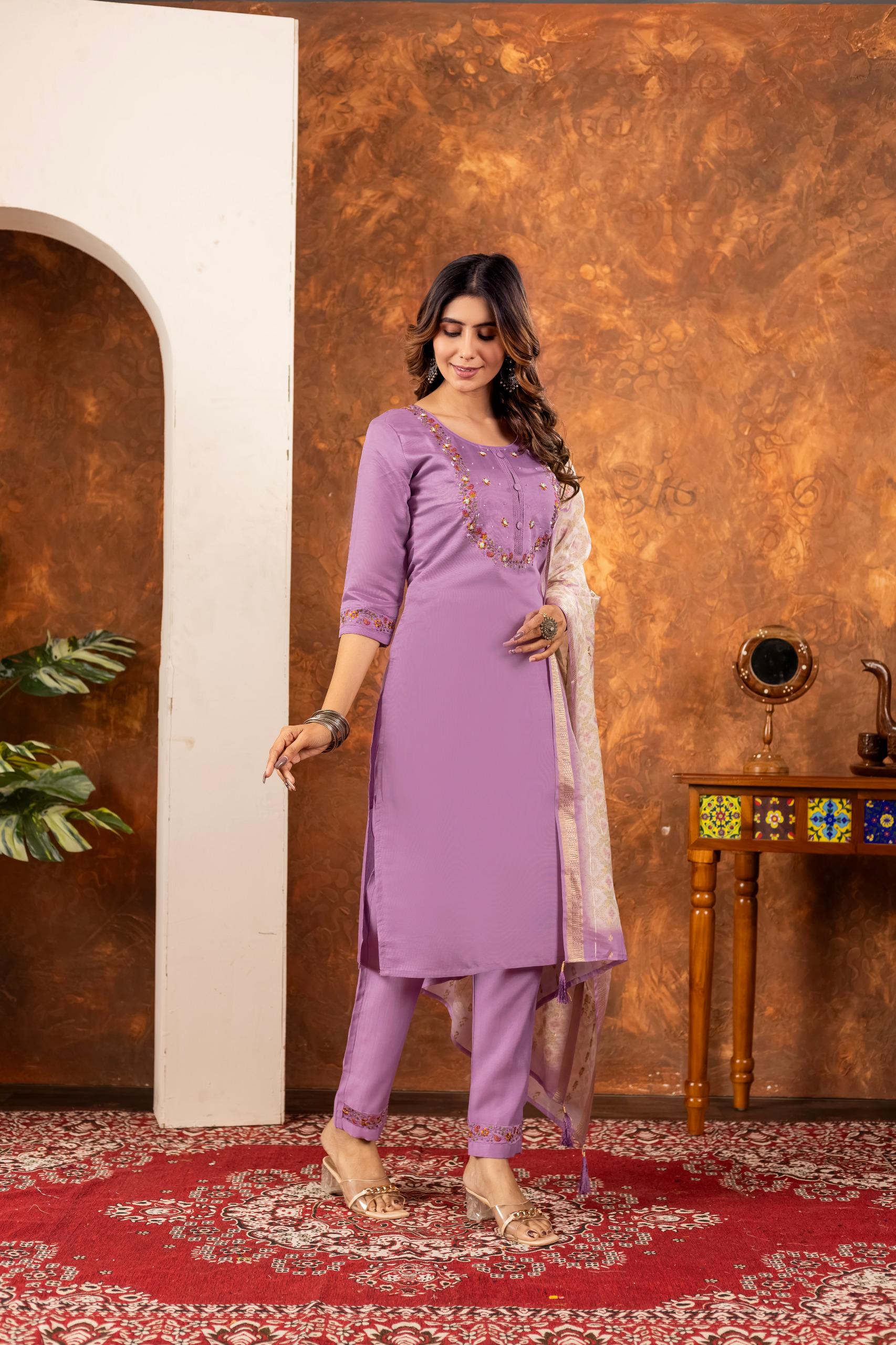 Embroidered Kurta Set With Printed Dupatta | Elegant Festive Ethnic Wear For Women - Image 7
