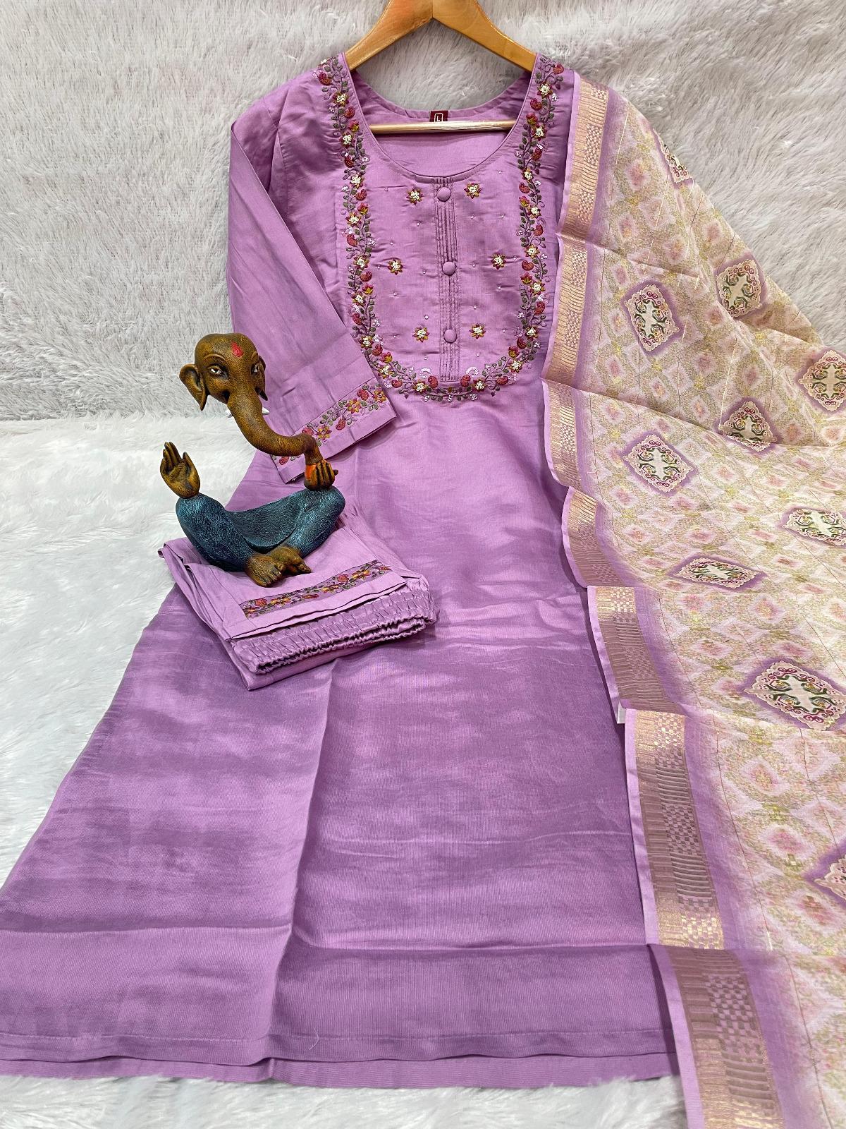 Embroidered Kurta Set With Printed Dupatta | Elegant Festive Ethnic Wear For Women - Image 11