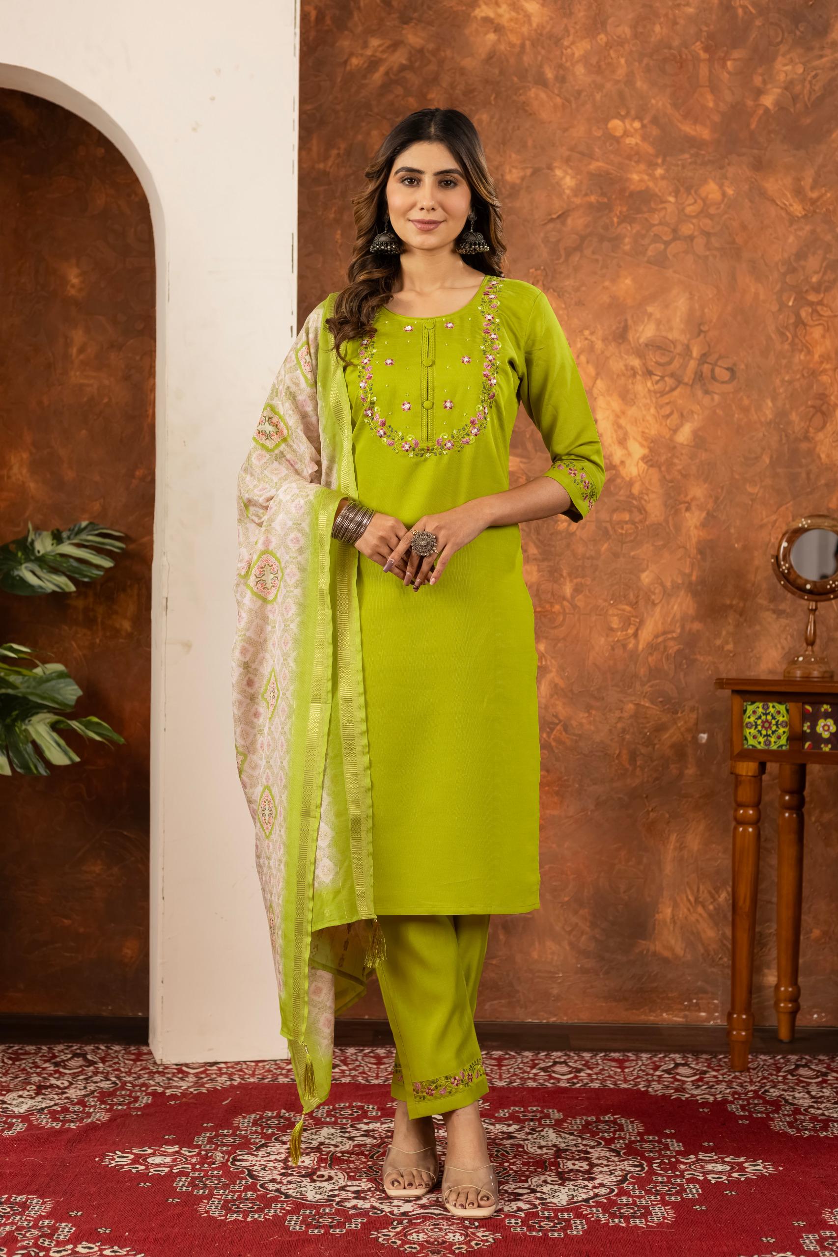Embroidered Kurta Set With Printed Dupatta | Elegant Festive Ethnic Wear For Women - Image 13