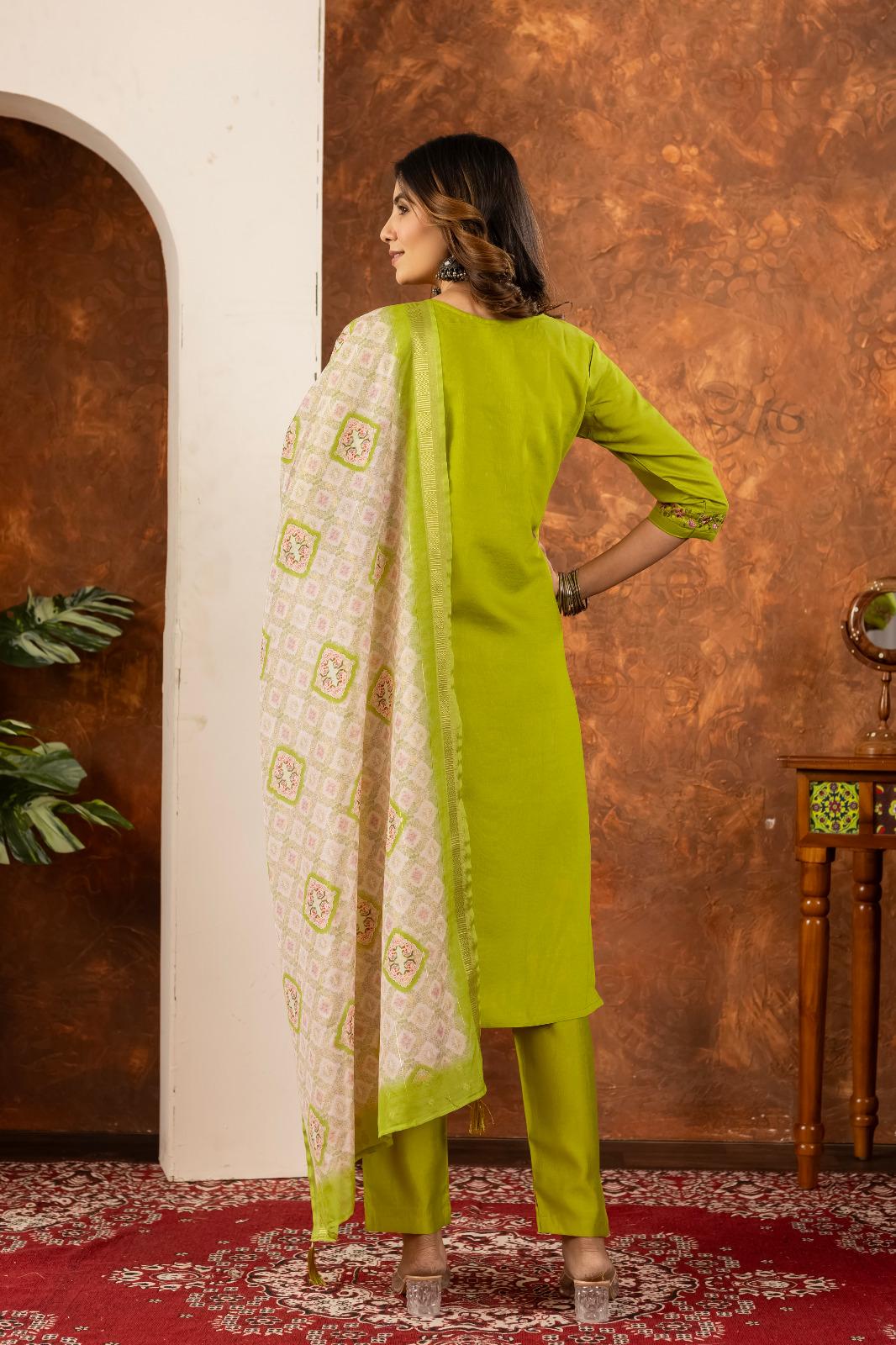 Embroidered Kurta Set With Printed Dupatta | Elegant Festive Ethnic Wear For Women - Image 15