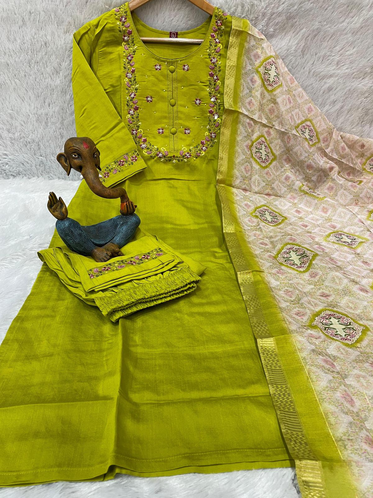 Embroidered Kurta Set With Printed Dupatta | Elegant Festive Ethnic Wear For Women - Image 17