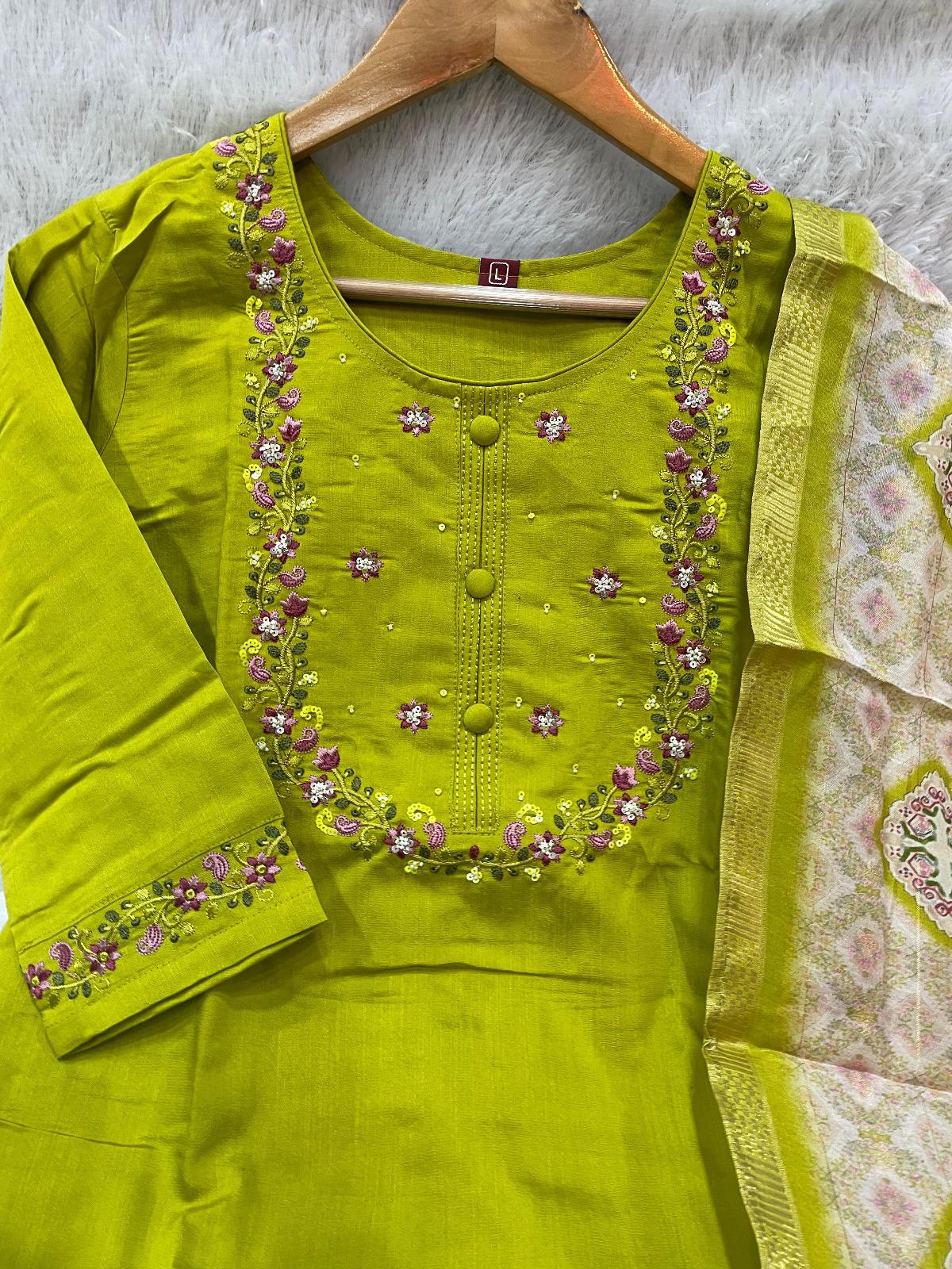 Embroidered Kurta Set With Printed Dupatta | Elegant Festive Ethnic Wear For Women - Image 18