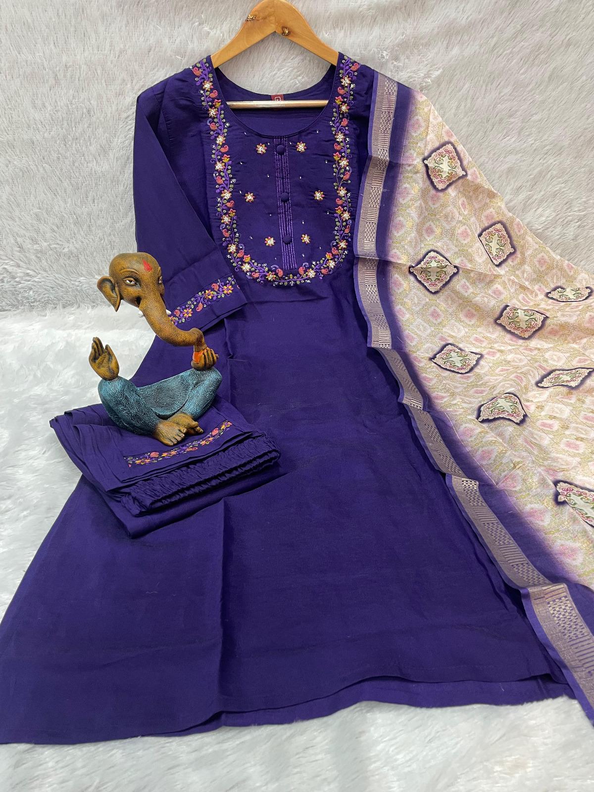 Embroidered Kurta Set With Printed Dupatta | Elegant Festive Ethnic Wear For Women - Image 20