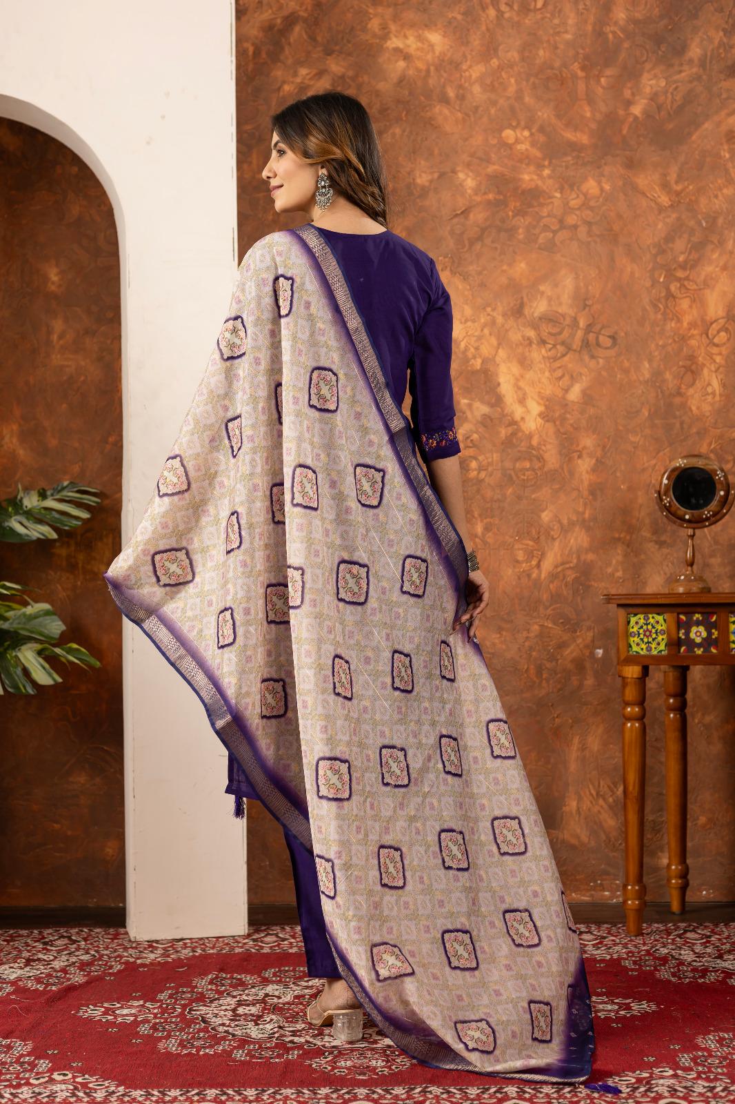Embroidered Kurta Set With Printed Dupatta | Elegant Festive Ethnic Wear For Women - Image 22
