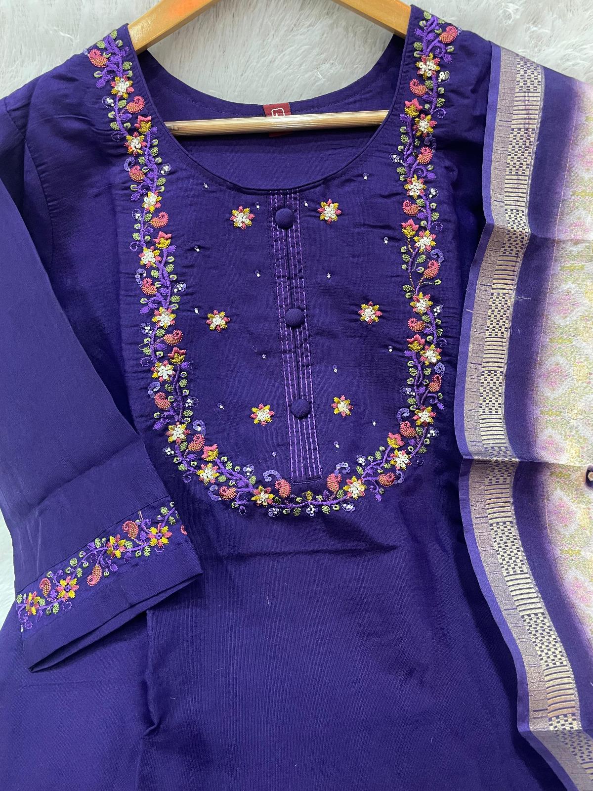 Embroidered Kurta Set With Printed Dupatta | Elegant Festive Ethnic Wear For Women - Image 23