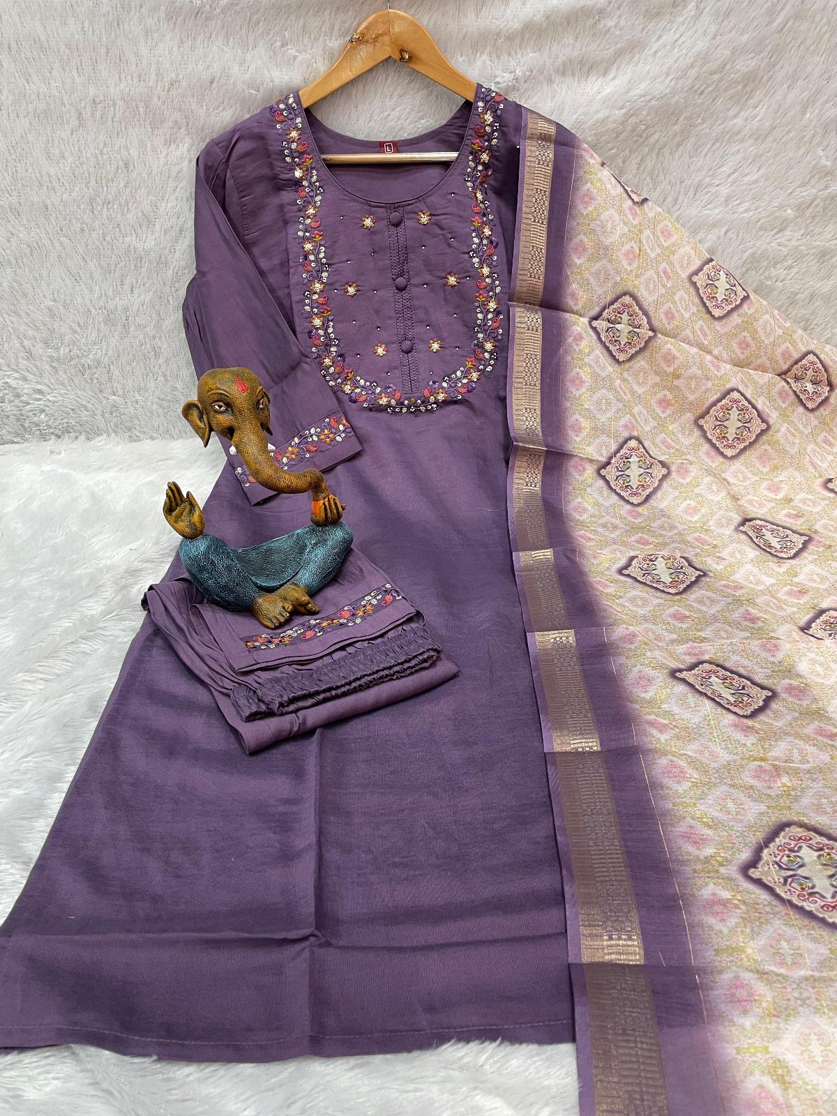 Embroidered Kurta Set With Printed Dupatta | Elegant Festive Ethnic Wear For Women - Image 28