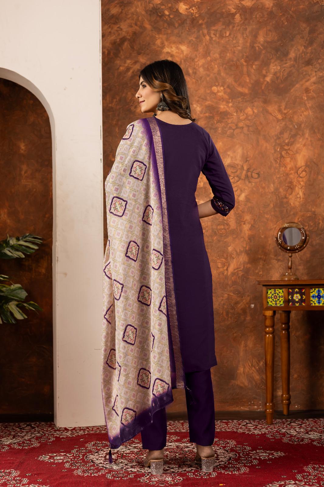 Embroidered Kurta Set With Printed Dupatta | Elegant Festive Ethnic Wear For Women - Image 29
