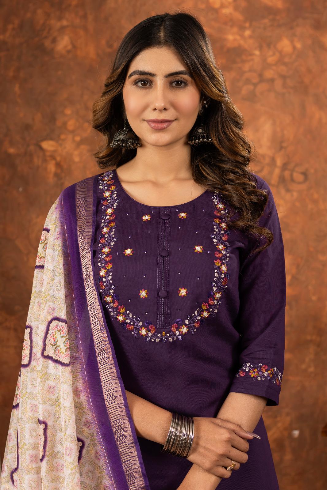 Embroidered Kurta Set With Printed Dupatta | Elegant Festive Ethnic Wear For Women - Image 30