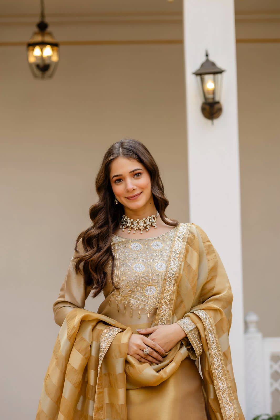 Golden Silk Kurta With Flared Lehenga Set For Women | Embroidered Festive & Wedding Ethnic Wear - Image 8