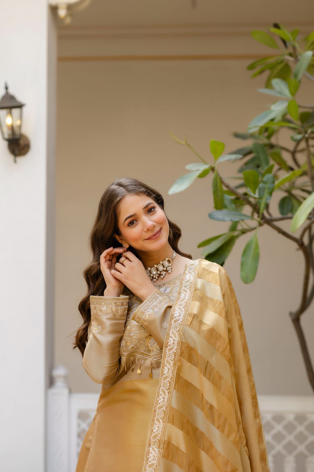 Golden Silk Kurta With Flared Lehenga Set For Women | Embroidered Festive & Wedding Ethnic Wear - Image 9