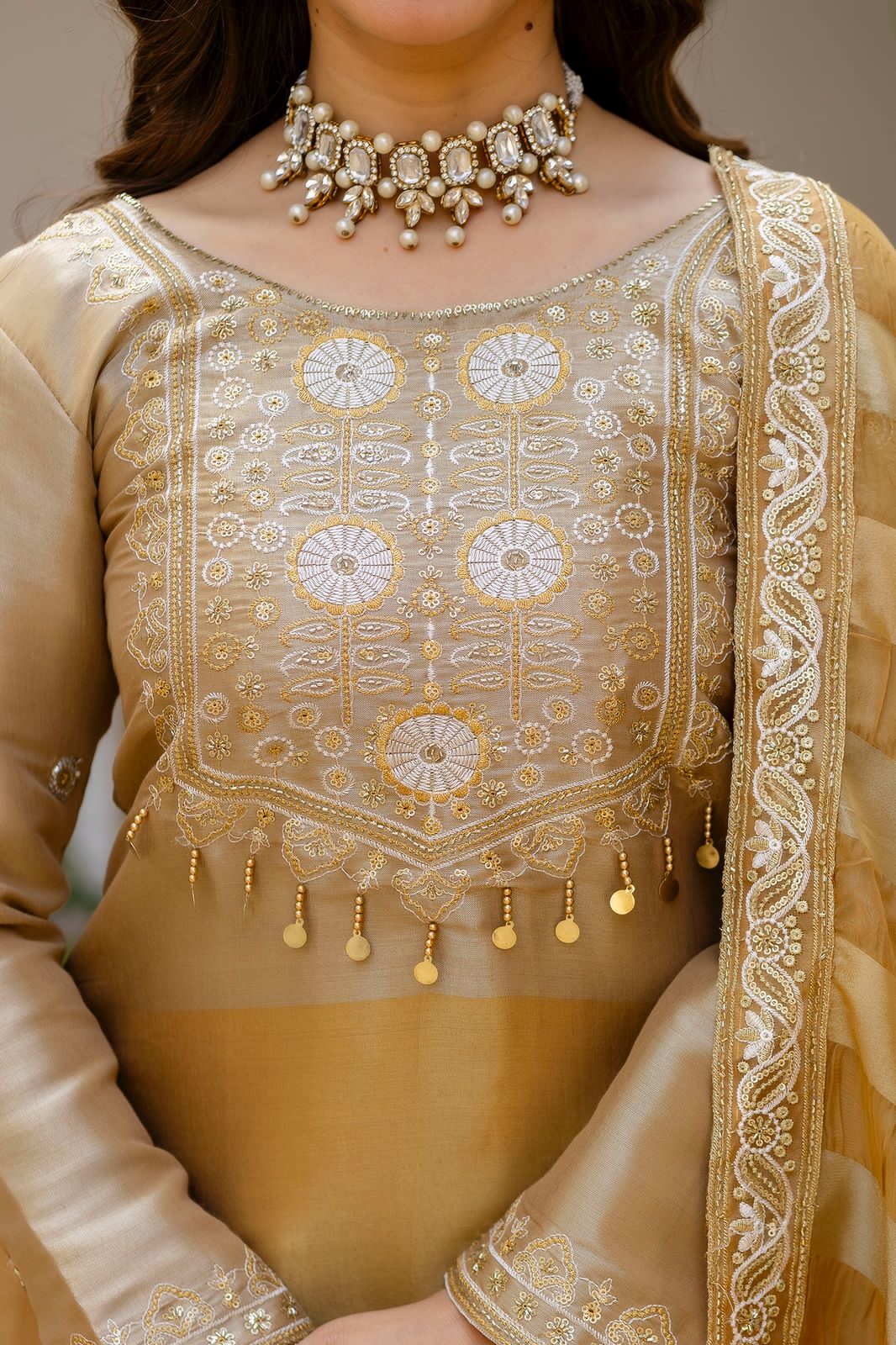 Golden Silk Kurta With Flared Lehenga Set For Women | Embroidered Festive & Wedding Ethnic Wear - Image 10