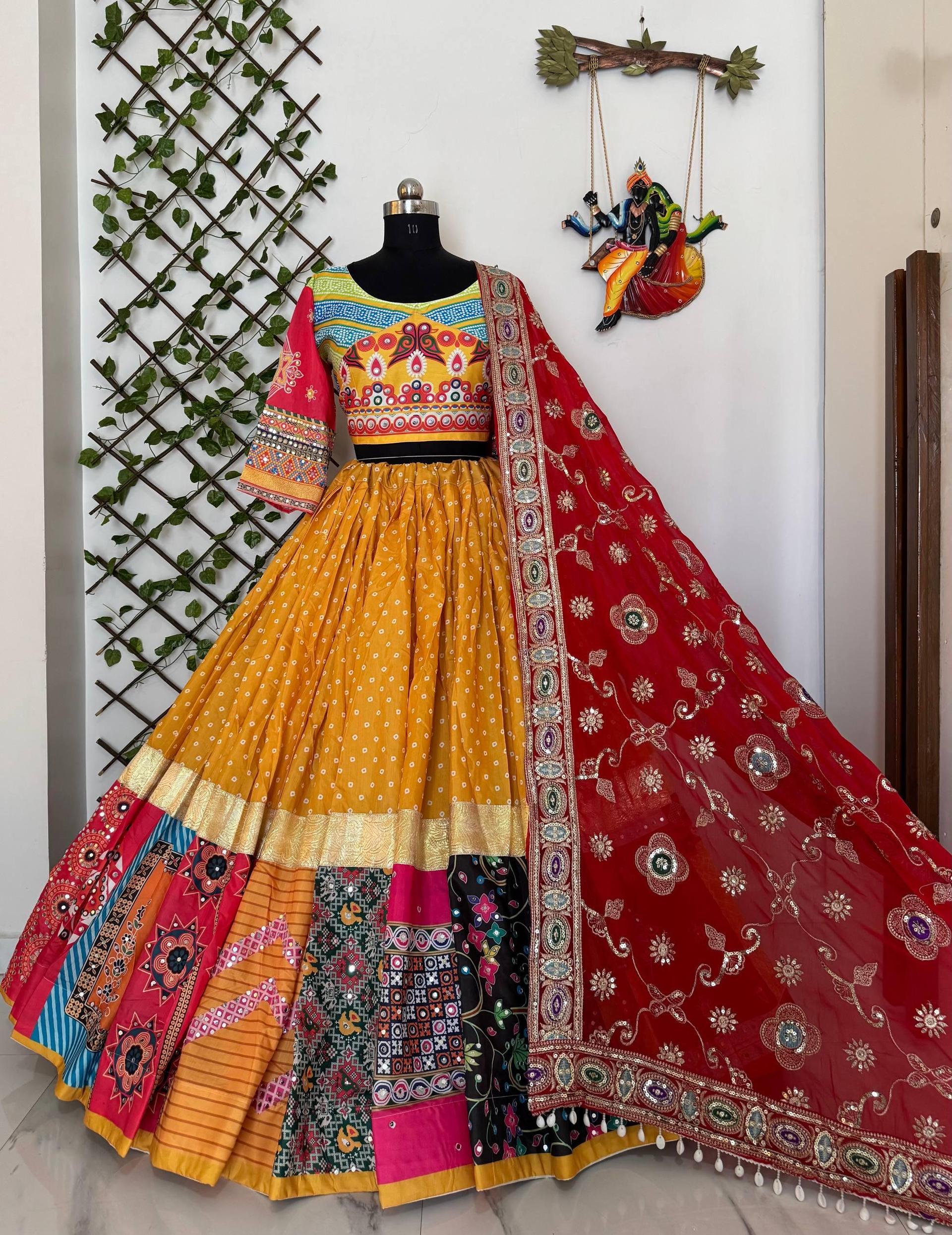 Navratri Special Printed Lehenga Choli With Red Embroidered Dupatta For Women