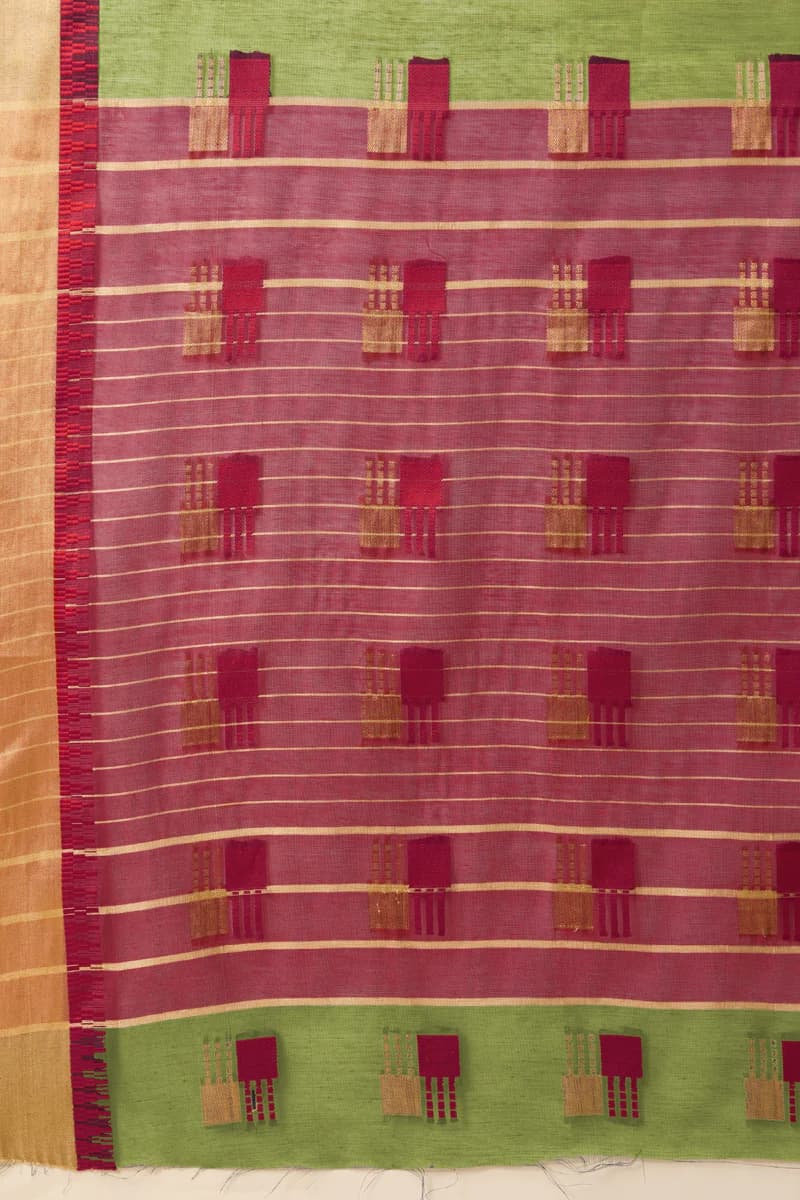 Green & Pink Kota Doria Silk Saree With Golden Zari Border Look Like Handcrafted Lightweight Festive Wear - Image 2