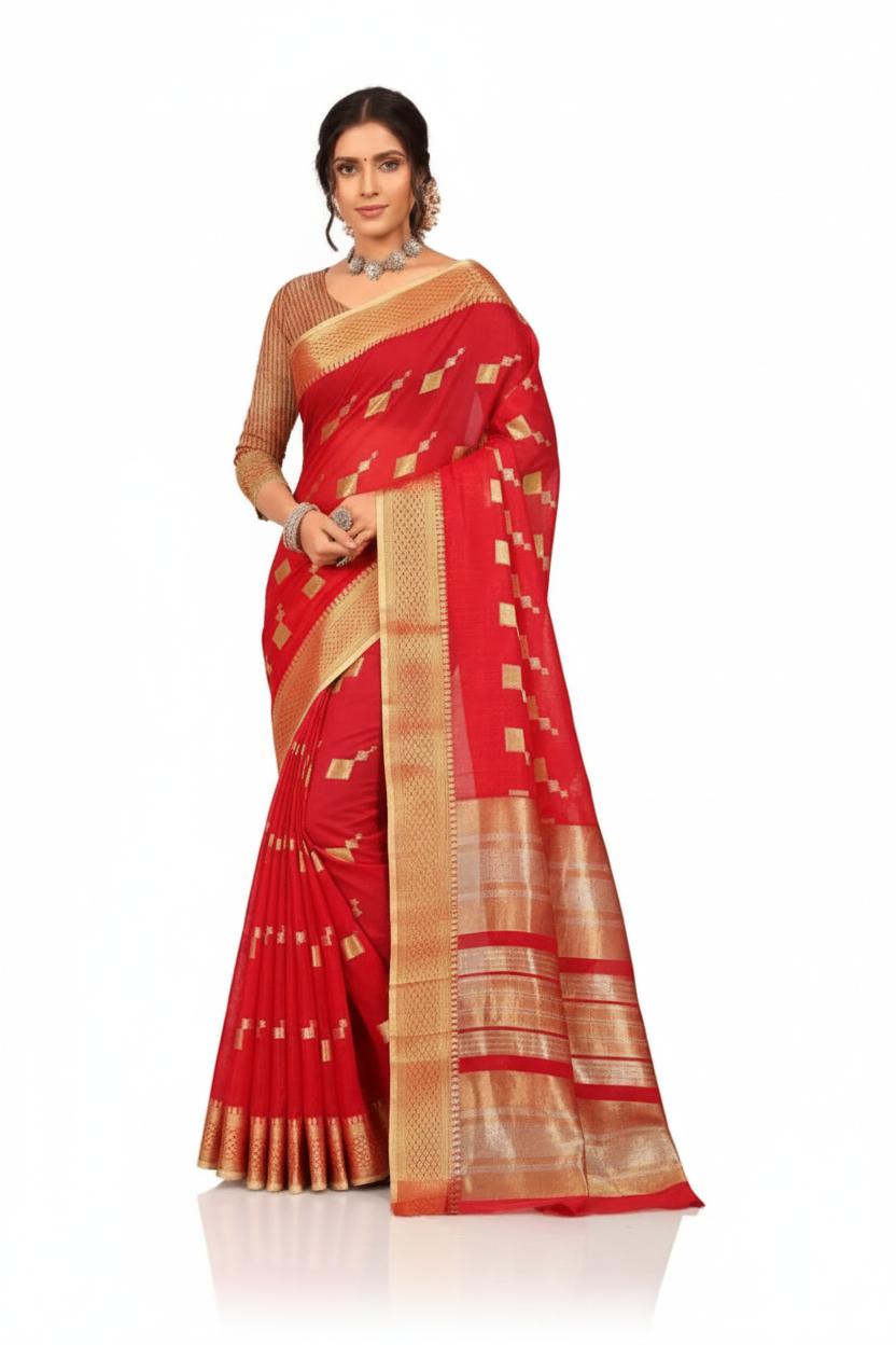 Women Kota Doria Woven Saree - Image 4