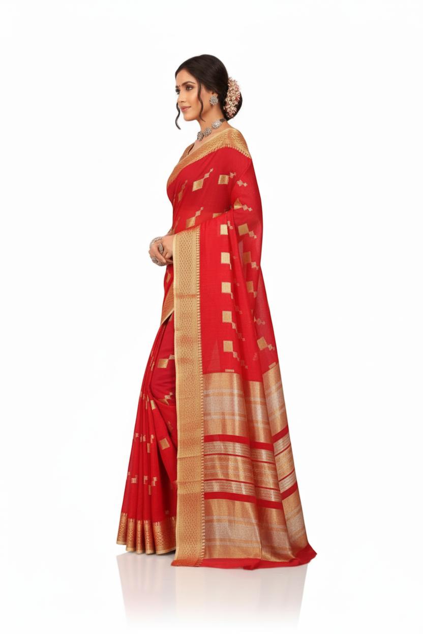 Women Kota Doria Woven Saree - Image 5