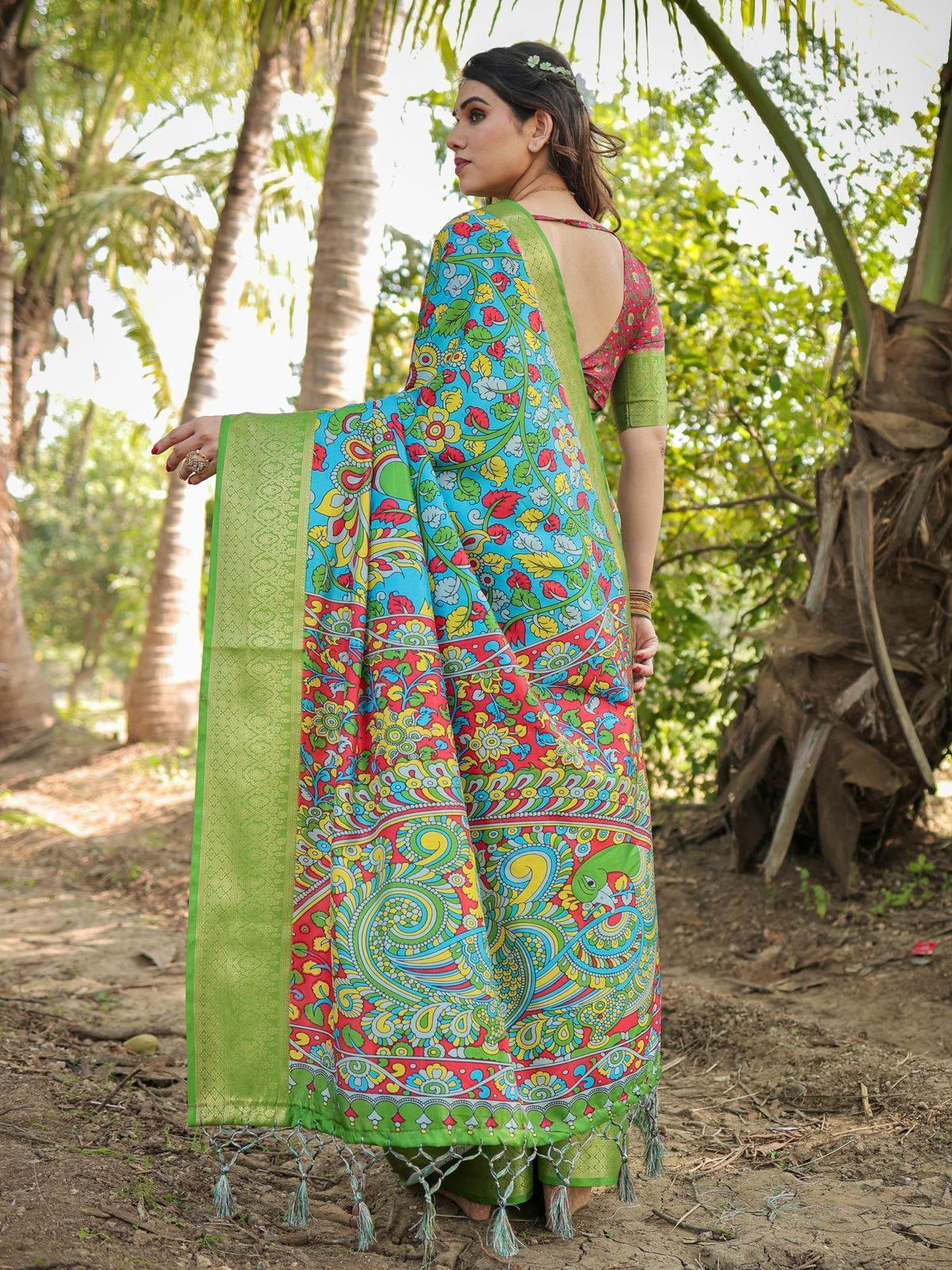 Vibrant Floral Print Saree - Image 3