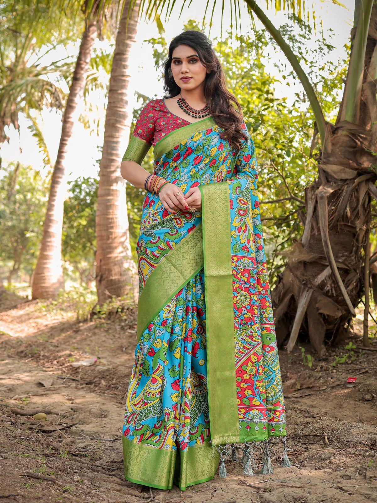 Vibrant Floral Print Saree - Image 4