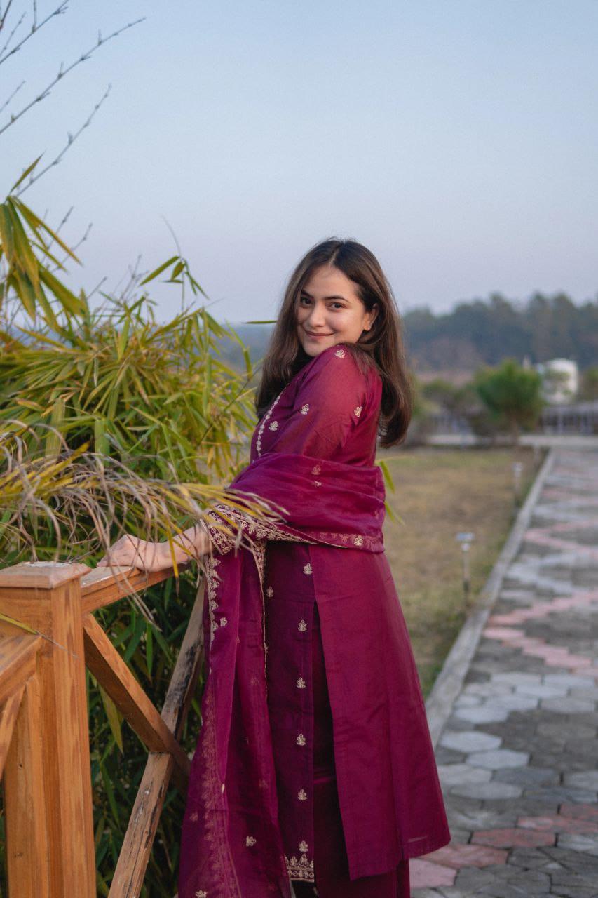 Navy Blue Chanderi Silk Suit Set With Gold Embroidery For Evening Wear | Dhanjyoti - Image 3