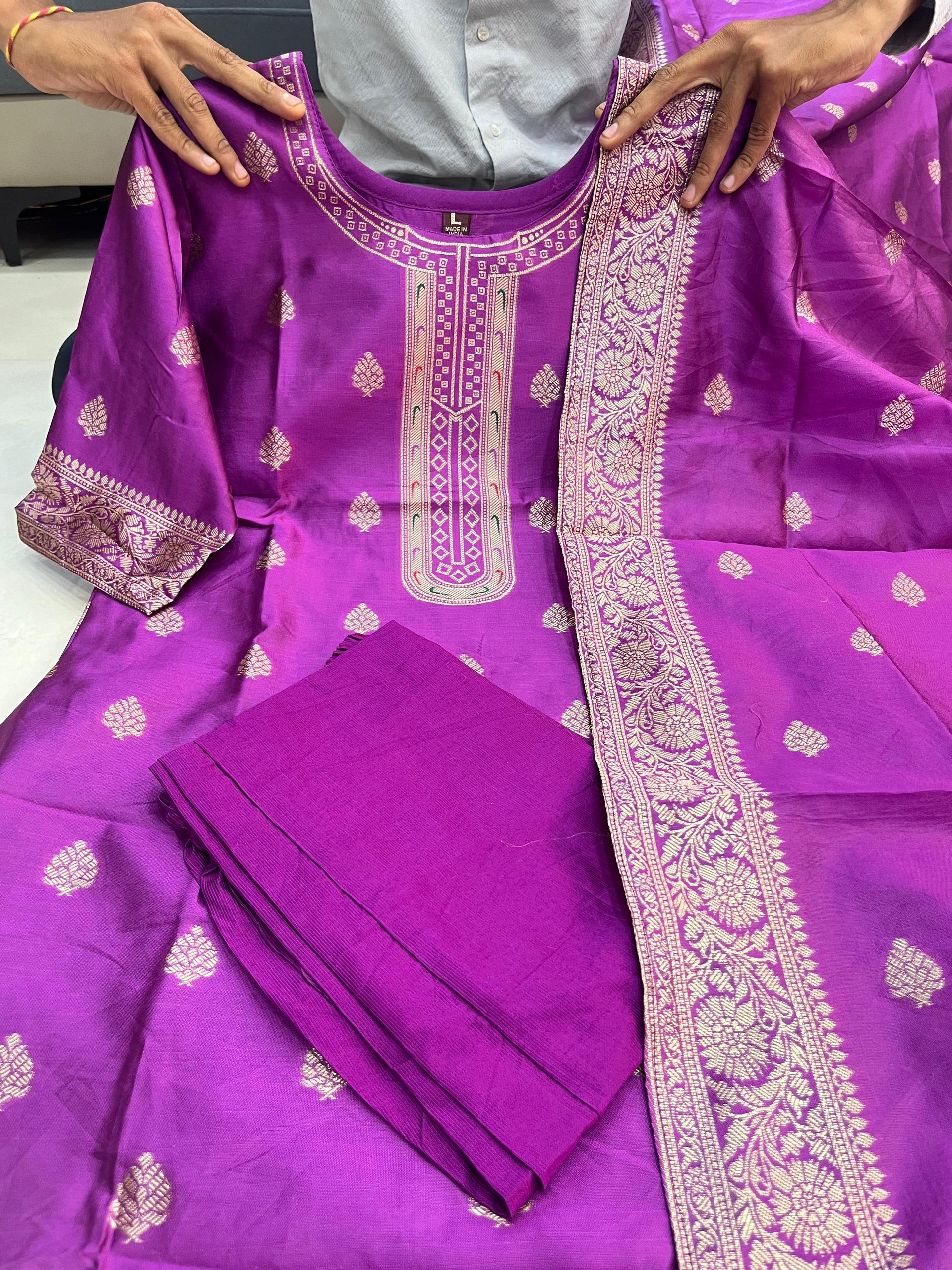 Woven Paithani-Style Kurta Set With Brocade Dupatta For Party Wear | Dhanjyoti - Image 3