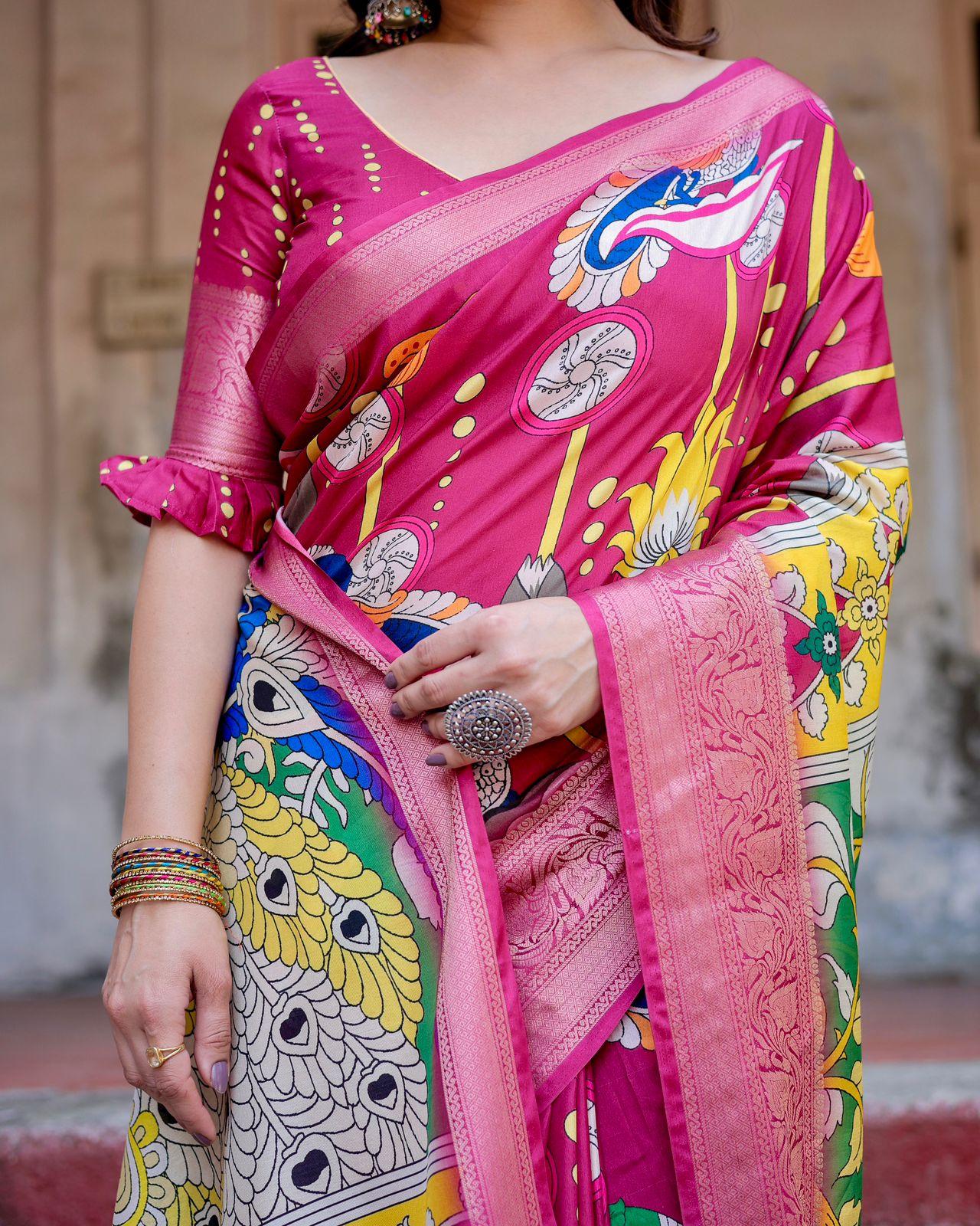 Vibrant Floral Pink Saree