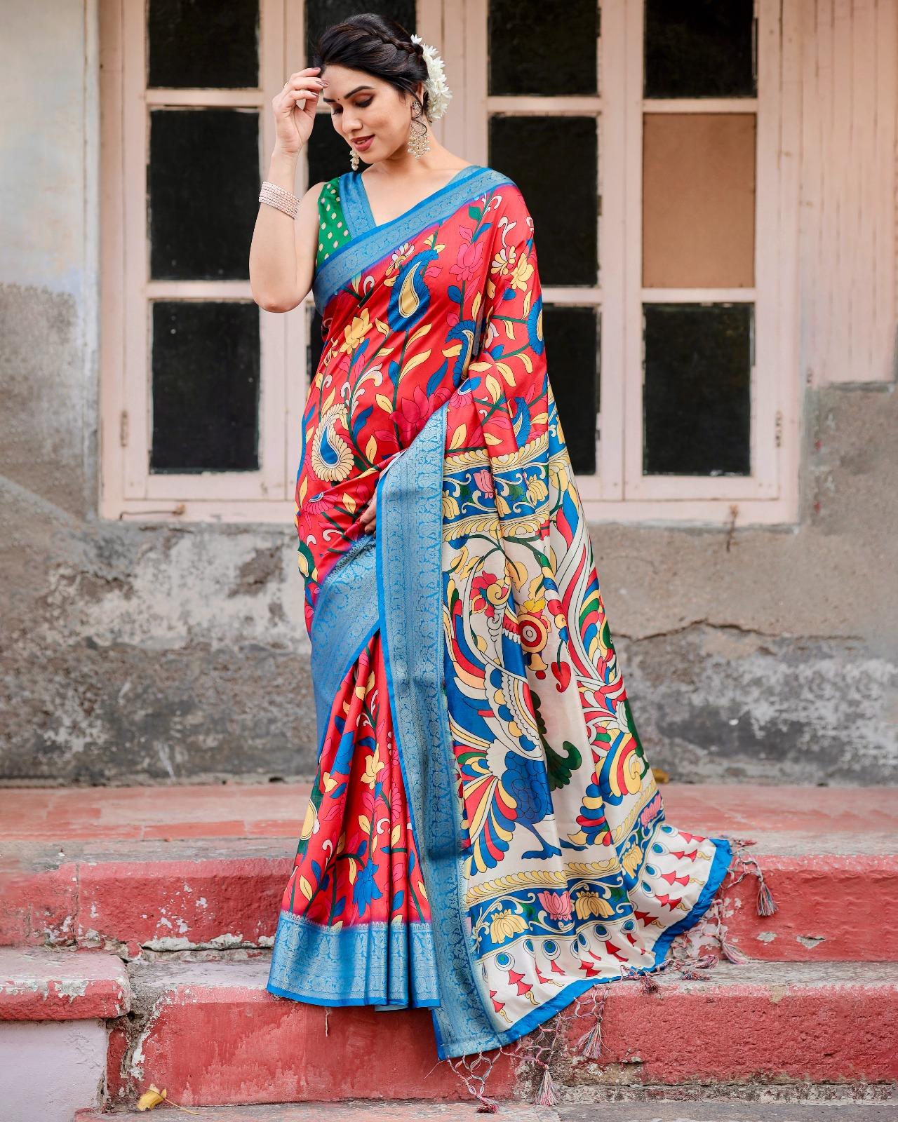 Vibrant Handcrafted Silk Saree - Image 2