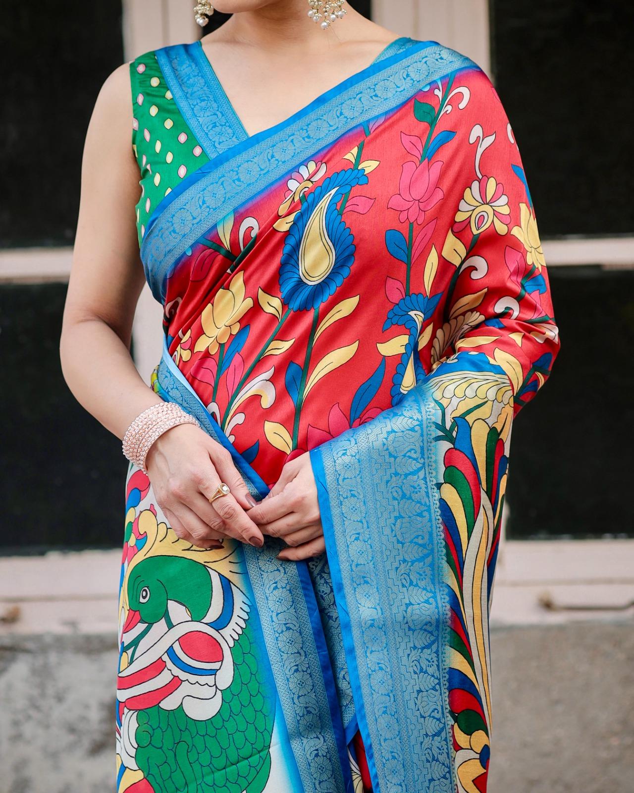 Vibrant Handcrafted Silk Saree - Image 3