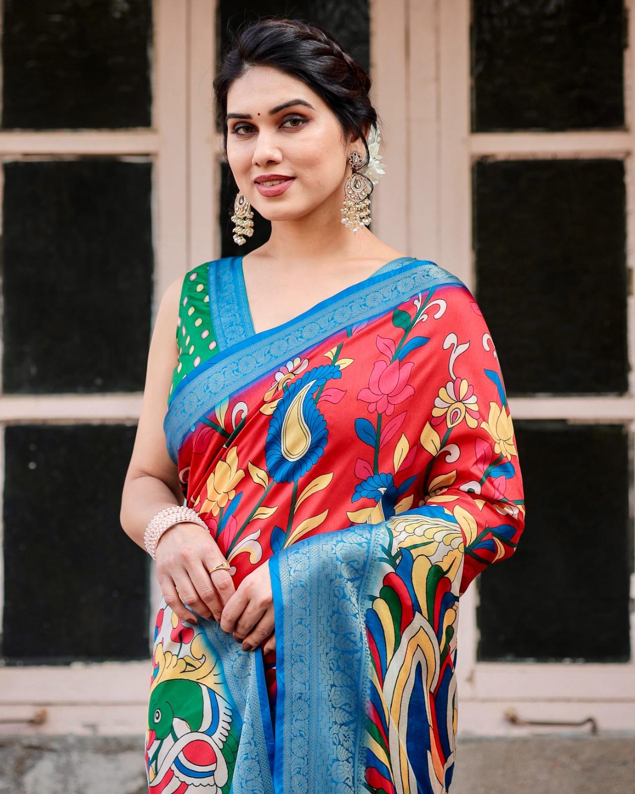 Vibrant Handcrafted Silk Saree - Image 4