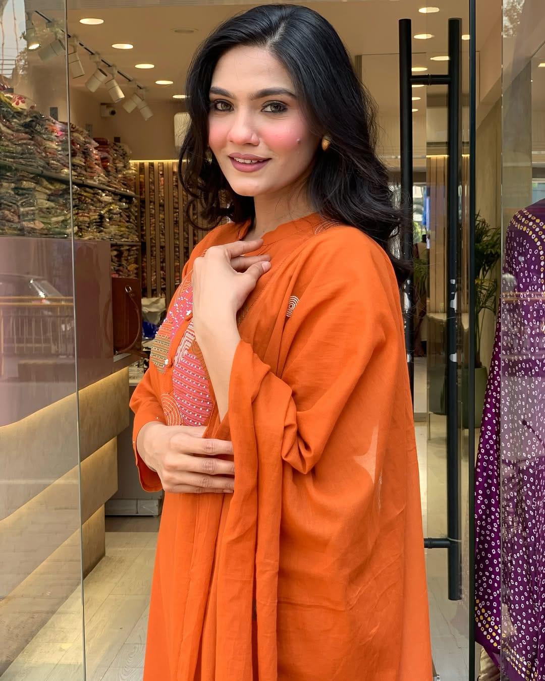 Feel The Sunshine In Our Orange Abstract Embroidered Kurta Set For Summer Wear | Dhanjyoti  - Image 4