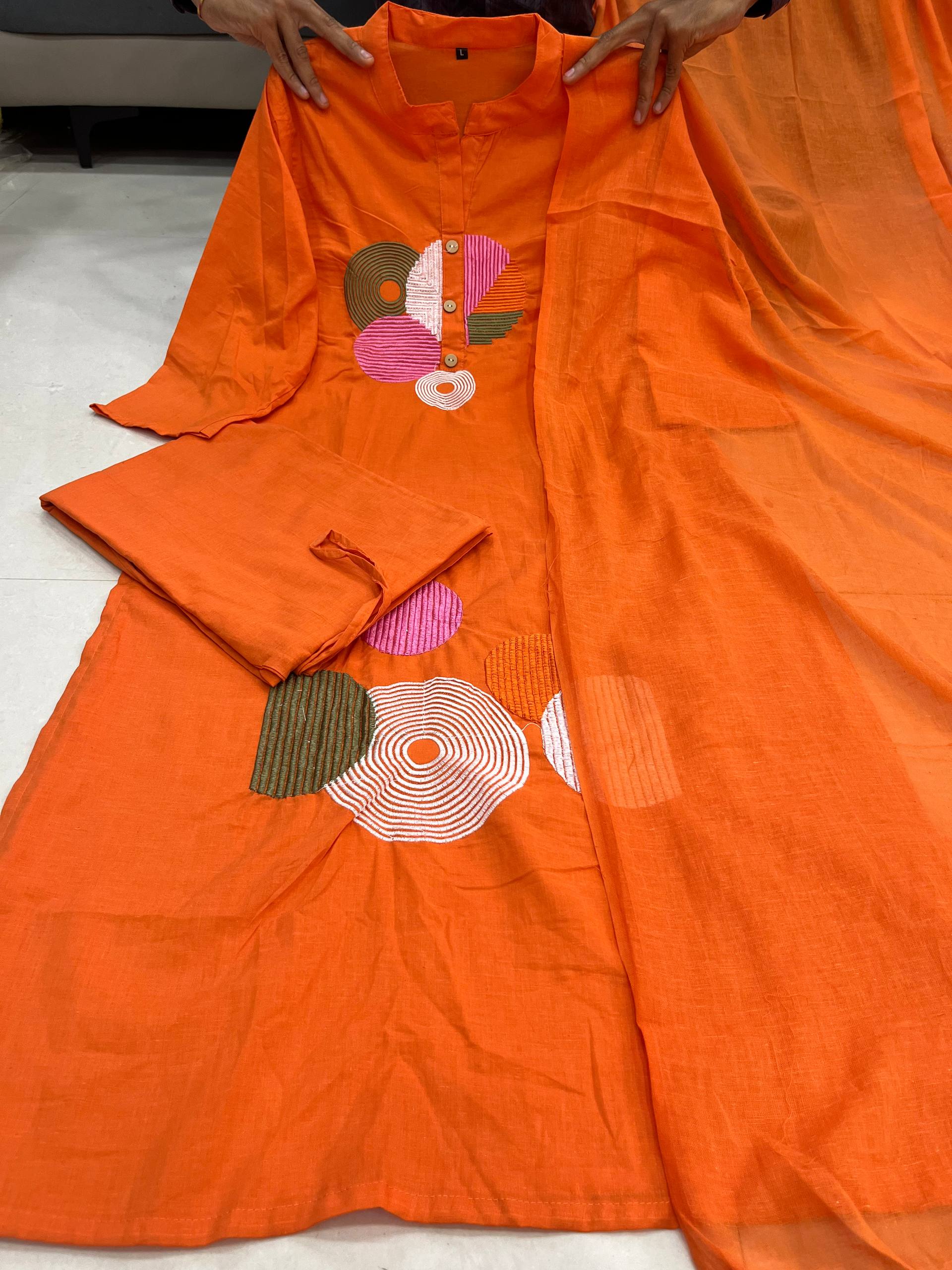 Feel The Sunshine In Our Orange Abstract Embroidered Kurta Set For Summer Wear | Dhanjyoti  - Image 5